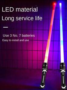 1pc/2pcs Random Color Retractable Glow Stick, Children Interactive Toy, Festival/Birthday Gift, 2-In-1 Flashing & Glow Stick Stress Relief Toy (Batteries Not Included), Some Colors Random, Fun Game - Multicolor - View 2