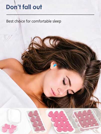 6只/3只/1只装心形睡眠耳塞，隔音耳塞，超强隔音，慢回弹，柔软亲肤，适用于宿舍、防打鼾、学习、办公室、旅行、飞行、缓解失眠、午睡、宿舍必备、办公室降噪、心形慢回弹睡眠耳塞、硅胶可水洗隔音耳塞、侧睡防噪音心形耳塞、学生宿舍静音睡眠耳塞、便携式心形耳塞、礼品