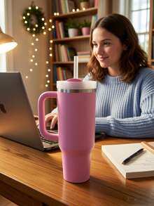 1pc,40 Oz H2.0 Cup, 40oz Cup Stainless Steel Vacuum Insulated Tumbler With Lid And Straw For Water, Iced Tea Or Coffee, Smoothie And More, 40oz Reusable Double Walled Vacuum Insulated Stainless Steel Water Bottle With Handle For Outdoor Activities, Camping - màu đỏ mận - Xem 4