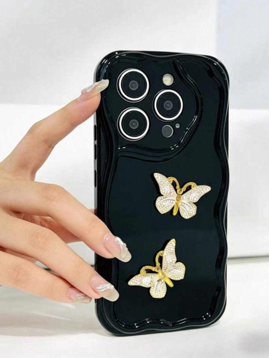 1 chiếc ốp lưng điện thoại tự làm hình bướm màu đen, tương thích với iPhone 11/12/13/14/15/16 Series, 16/15/14/13/12/11 Pro Max, Xs/Xr/X/7/8/Plus, Galaxy, Note 14/13/12/11, A3/14C/13C/13/12C/12 4G/14T Pro/14T/11 Lite, Poco X5, Honor X9C/X9B/X9/X8B/X8A/X8/X7B/X7A/X7/X5B Plus/X5B/X6S/X6A/X6/X5/90 Lite/400 Lite/X6C/400 Pro/400/X8C/200/200 Pro/200 Lite - màu đen - Xem 1