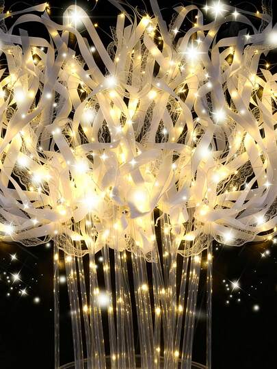 3pcs/Set Wedding Ribbon Glow Stick With Bell LED Fairy Wand, Luminous Lace Wand For Wedding, Birthday Party, Graduation Ceremony, New Year Party, Concert (Warm White)