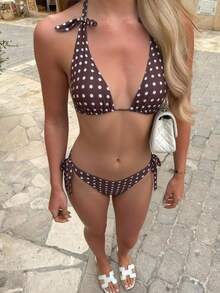 Bộ bikini chấm bi dành cho nữ, có dây đeo vai điều chỉnh được, thiết kế cổ chữ V, điểm nhấn nơ, được làm từ vải co giãn, phù hợp cho tiệc tùng, lễ hội âm nhạc, ngày Valentine; đồ bơi đi biển thanh lịch dành cho nữ; bộ bikini đi biển dành cho nữ; bộ đồ bơi nữ; trang phục bikini đi biển dành cho nữ, đồ bơi nữ, trang phục nghỉ hè. - Nhiều màu - Xem 5