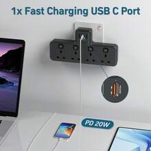 PASSUS 4-Outlet Wall Tap With Independent Switch Control And Power Indicator Light - Modern Black Design, With Surge Protector, Suitable For 110-250V Home, Office, Kitchen, UK Plug, Power Strip, Multifunctional Power Solution - View 5