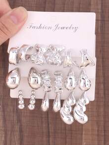 Bộ trang sức bạc CCD 3/9 đôi | Bông tai hình giọt nước chữ C hình học | Bề mặt được đánh bóng gương cao cấp | Bông tai tối giản, đa năng, thích hợp đeo hàng ngày | Bông tai thiết kế tinh tế, độc đáo - Bạc - Xem 5