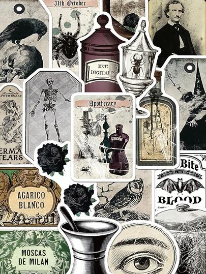 50张复古药瓶标签贴纸，适用于行李箱、滑板、吉他、笔记本电脑、台式电脑、房间装饰涂鸦贴纸