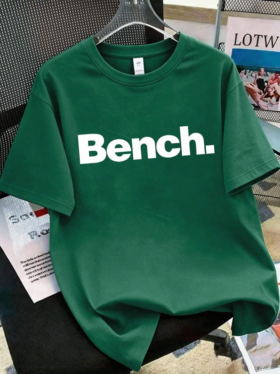 Kaos Lengan Pendek Longgar Minimalis Kasual dengan Cetakan Huruf, Cocok untuk Pemakaian Sehari-hari di Musim Panas, Gaya Anak Laki-Laki - Dark Green - View 1