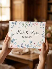 1pc Customized Wedding Guest Book With Watercolor Floral Design, Can Customize Couple's Names And Date, Unique Wedding Memorabilia, Suitable As Wedding Gift - Multicolor - View 3