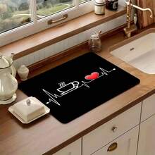 1pc Butterfly & Tea Smoke Pattern Multi-Purpose Absorbent Mat, Polyester Tabletop Protective Pad, Suitable For Kitchen, Dining Table Decor, Dish Drying, Washing Machine, Coffee Maker, Bathroom Vanity, Kitchen Accessories, Party Supplies - Minimalist Black and White Coffee Cup - View 8