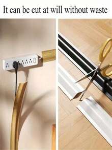 1 Roll Self-Adhesive Cable Protector, Designed For Power Cord Management, With White Base Cover To Avoid Cable Tangling On Floor, Wall And Desk - A - View 6