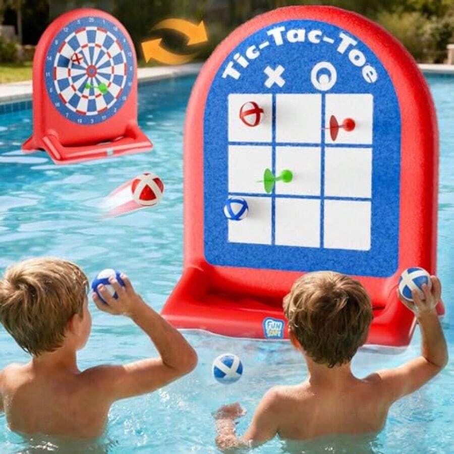 Fun Pool Floating Water Toys Inflatable Tic-Tac-Toe Dart Board Game Swimming Pool Floats Beach Outdoor Play Summer Birthday Gift 3 4 5 6 7 8 9 10 12 Yrs Boy Girl Teen Adult Family-Red - Red - View 1
