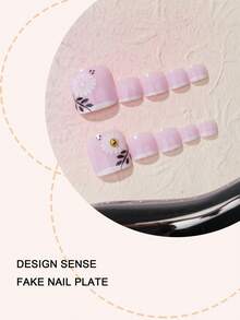 24pcs Short Square Daisy French Toe Nail Stickers, 3D Pearl Mini Daisy Fake Toenails With One Nail File And Gel, Suitable For Summer Beach, Energetic Girl Style Pedicure Set - Multicolor - View 2