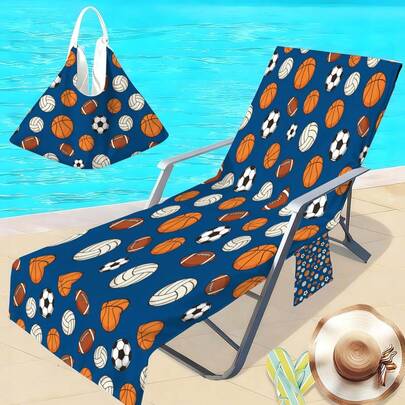 1件复古时尚开放式沙滩椅套，超细纤维速干毛巾，适用于泳池椅，带口袋的沙滩椅套，旅行必备度假配件，波西米亚风格