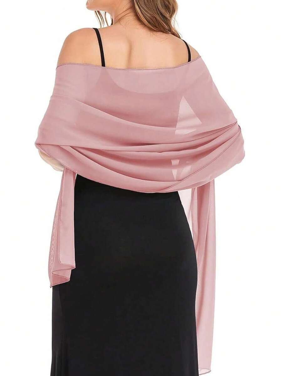 雪纺披肩围巾，适合新娘婚礼派对晚礼服和特殊场合穿着 - 嬰兒粉 - 查看 1