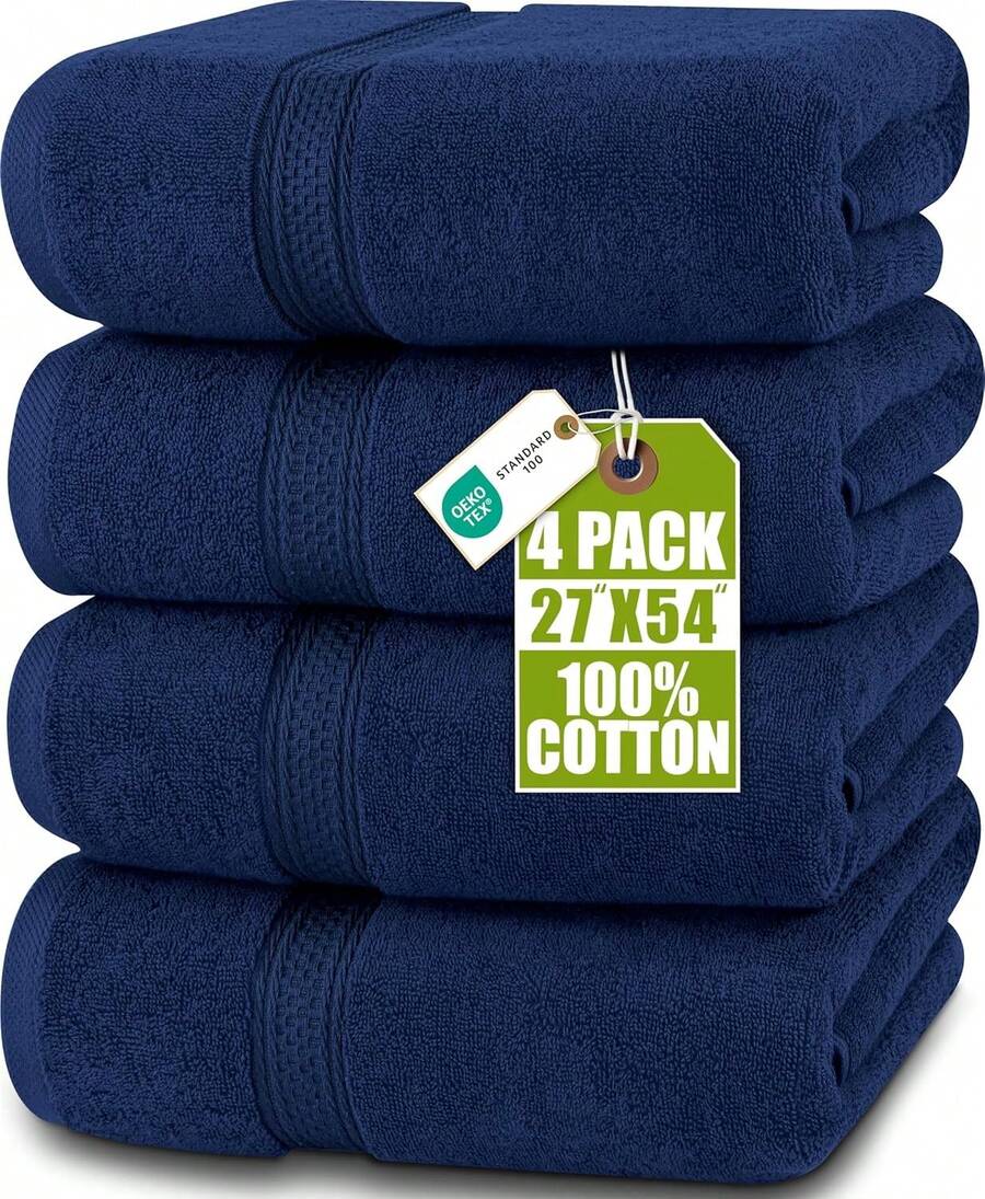 Utopia Towels 4 Pack Premium Bath Towels Set, 27 By 54 Inches, 100% Ring Spun Cotton 600GSM, Lightweight And Highly Absorbent Quick Drying Towels, Perfect For Daily Use - 藏蓝色 - 查看 1