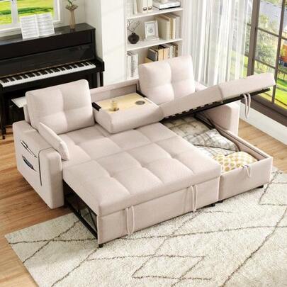 Modernes L-Sofa, Modulares Schlafsofa, Ausziehbares Schlafsofa Mit Schlaffunktion, Ausgestattet Mit Stauraum, Herunterziehbarem Getränkehalter, Geeignet Für Wohnzimmer Usw