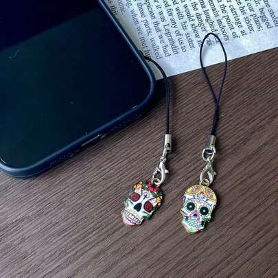 1pc Creative Tattoo Skull Phone Lanyard, Durable Phone Strap, Hip Hop Brand Phone Charm, Universal Phone Pendant