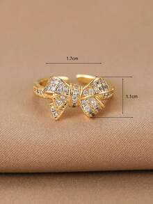 1 Pair Elegant Sweet Fashion Versatile Gold Bow Cubic Zirconia Decorated Ladies Ring, Adjustable Open Design, Suitable For Daily Wear, Commute, Party And Banquet Decoration, Women Jewelry Gift - Multicolor - View 3