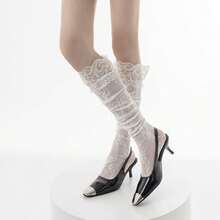 1双日式洛丽塔风格白色蕾丝边过膝袜，性感大腿袜 - 彩色 - 查看 12