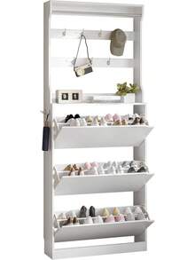 Tall Shoe Cabinet With Coat Rack, Hidden Shoe Storage Cabinet With Doors & Drawer, Hanging Bar & Hooks, Slim Narrow Freestanding Shoe Rack Organizer For Entryway, Hallway & Living Room, White - trắng - Xem 8