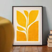 1 pezzo Stampa artistica astratta piatta gialla a forma di foglia, opera d'arte murale minimalista di piante, illustrazione botanica moderna, decorazione in tonalità calde della terra, interessante dipinto su tela come decorazione murale per casa, camera da letto, cucina, soggiorno, bagno, hotel, caffè, ufficio - G - Visualizzare 4