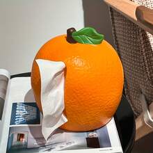 1pc./Exquisite Resin Orange Tissue Box| Multifunctional Napkin Holder, Unique Tissue Dispenser Storage, Suitable For Bathroom, Bedroom Vanity, Home And Kitchen Decoration BYVE - 橙色紙巾盒 - 查看 8