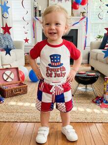 Baby Boy 4th Of July Outfit Patriotic Short Sleeve Flag Embroidery Striped Romper With Star Print Shorts 2Pcs Set , 4th Of July Baby Boy Outfit  0-3Months 3-6Months 6-12Months12-18Months - 白色 - 查看 4