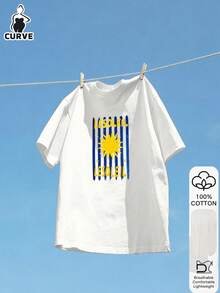 Áo thun ngắn tay cotton dáng rộng mùa hè 2026 dành cho nữ, chất liệu mềm mại, họa tiết mặt trời, phong cách đường phố phương Đông, 100% cotton cao cấp, gợi ý trang phục đi học màu trắng. - trắng - Xem 3