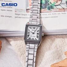 Đồng hồ Casio nữ mặt vuông, dây đeo thép không gỉ màu bạc, thiết kế hình học hiện đại, mặt số trắng, đồng hồ thạch anh, món quà thời trang dành cho phái nữ. - Một cỡ - Xem 2