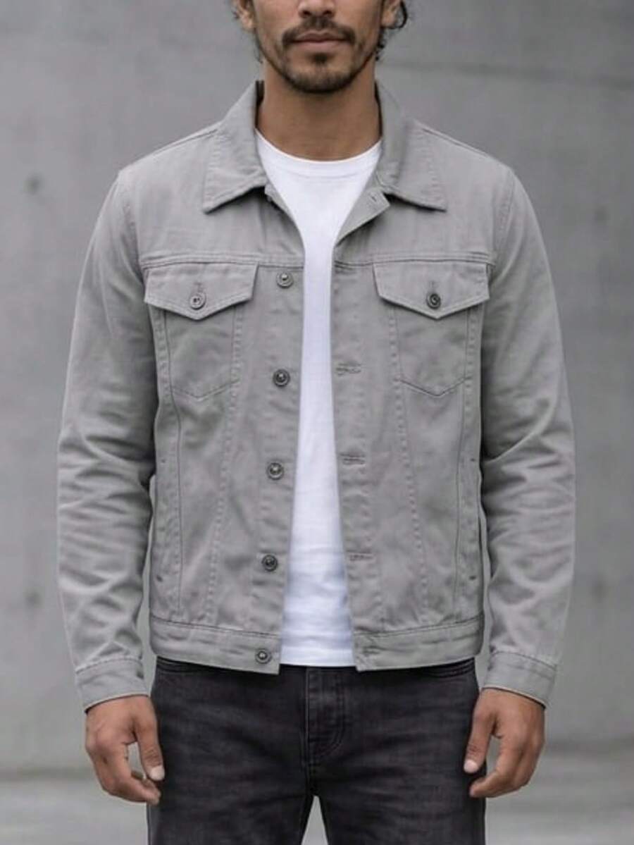 Men's Denim Jacket, Men's Denim Jacket With Pockets - Grey - View 1