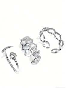Set de 3/5 anillos de acero inoxidable chapado en oro de 18K de la serie Océano con estrellas de mar y conchas, anillos geométricos ajustables impermeables adecuados para fiestas de playa de verano - Anillo abierto - Ver 10