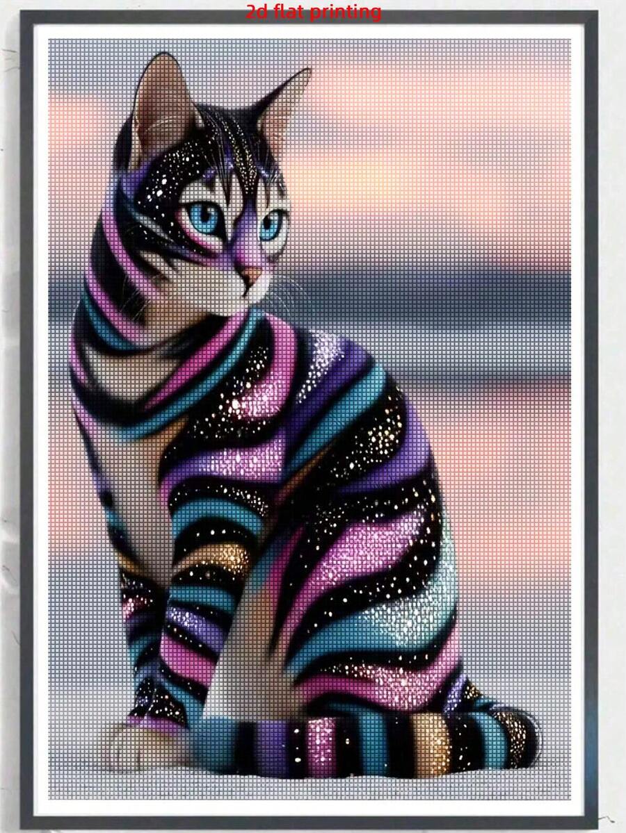 2D Flat Printing Frameless 5D DIY Full Drill Diamond Painting Large Size, Shiny Kitten, Suitable For Beginners And Craft Lovers, Indoor Decor Painting, Best Craft Gift For Mother's Day, Easter, Wedding