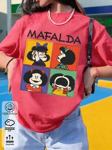 Hàng mới về cho nữ Xuân/Hè 2026: Áo thun cotton nguyên chất in hình hoạt hình Mafalda phong cách retro, Áo thun nữ Xuân/Hè 2026, Áo thun cổ tròn tay ngắn dáng rộng màu trơn, Trang phục thường ngày nữ Xuân/Hè, Thời trang đường phố, Kỳ nghỉ, Áo thun tay ngắn nữ, Áo mùa hè, Quần áo nữ, Mùa hè nữ, Trang phục mùa hè nữ, Nữ, Quần áo nữ có thân hình đầy đặn, Nữ cỡ lớn, Bạn bè, Kỳ nghỉ, Thường ngày, Văn phòng/Phòng khách/Nhà/Thể thao ngoài trời/Phong cách retro/Đơn giản, Thiết kế vui nhộn, Áo thường ngày bốn mùa, Áo tay ngắn đôi ngày Valentine, Áo tay ngắn unisex, Hẹn hò, Đi chơi lãng mạn, Quà tặng ngày lễ, Thể thao, Áo - Dưa hấu đỏ - Xem 1