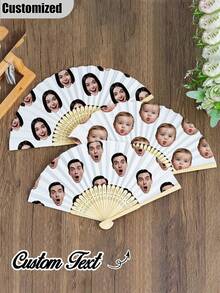 Customized Photo And Name Logo Wedding Fan, Classic DIY Fan, High-Quality Customized Decoration, Personalized, Fashionable And Exquisite Customization, Personalized, Unique Ideal Gift Suitable For Her, Boyfriend, Girlfriend, Dad, Family, Mom, Friends, Pets - Multicolor - View 2
