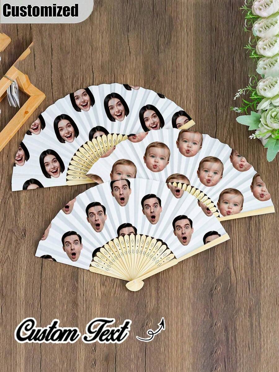 Customized Photo And Name Logo Wedding Fan, Classic DIY Fan, High-Quality Customized Decoration, Personalized, Fashionable And Exquisite Customization, Personalized, Unique Ideal Gift Suitable For Her, Boyfriend, Girlfriend, Dad, Family, Mom, Friends, Pets