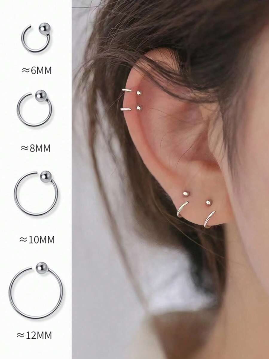 BALMORA 1 Đôi bông tai bạc S925 đơn giản và đa năng, hạt tròn nhỏ, kiểu móc cài, thích hợp cho nữ giới đeo hàng ngày. - Bạc - Xem 1