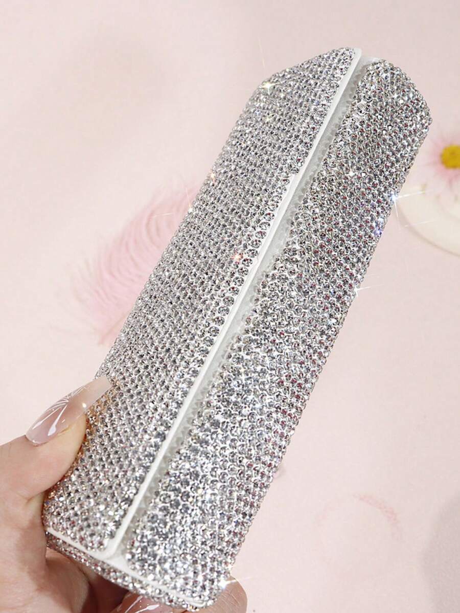 1pc Luxury Sparkling Rhinestone Studded Cosmetic Glasses Storage Box, Portable Fashion Glasses Protective Case, Creative Gift