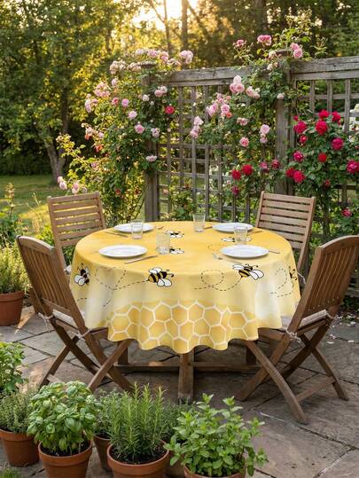 1pc-Honey Bee Honeycomb Tablecloth, Waterproof Stain Resistant Washable Polyester Table Cover, Yellow Watercolor Bee Print Tablecloth For Round & Rectangle Tables, Spring Summer Kitchen Dining Outdoor Decor