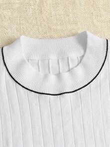 Men's Summer Casual Sports Daily Commute Contrast Striped Binding Ribbed Knit Top - White - View 4