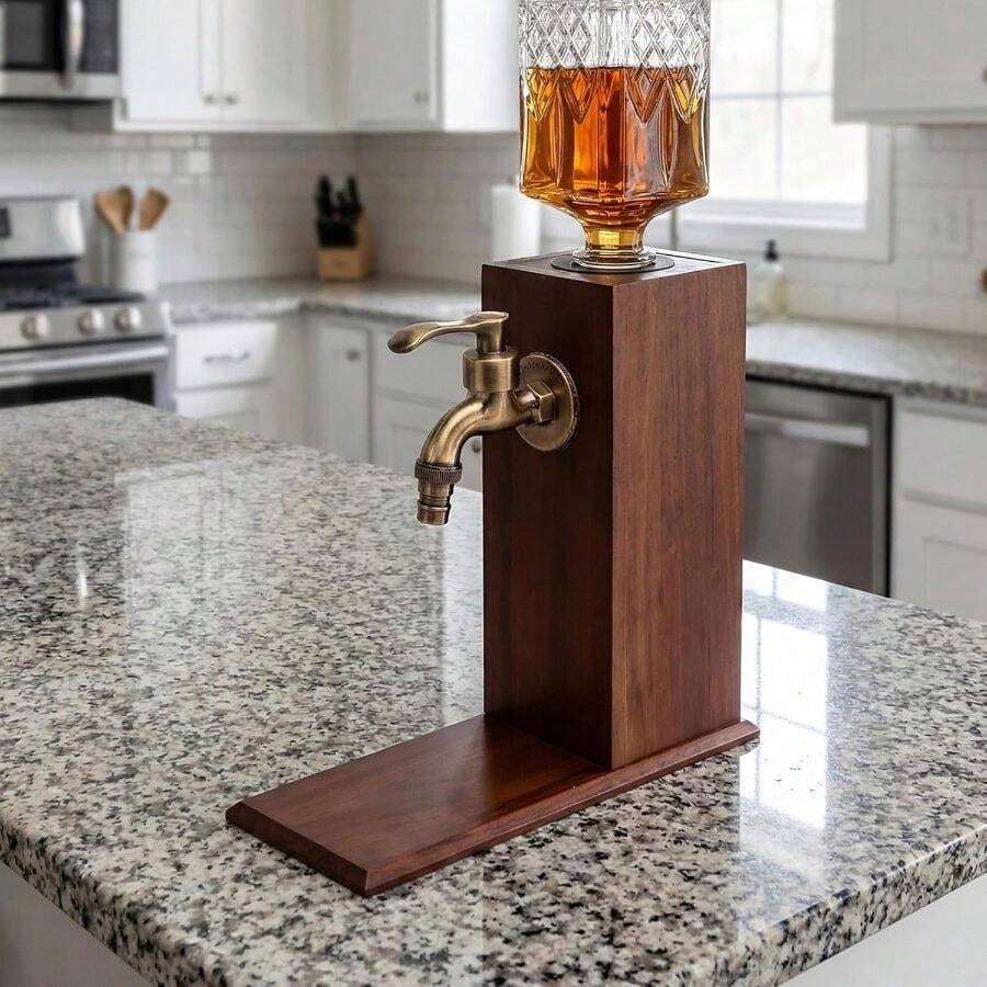 Wood Faucet Whiskey Liquor Dispenser Rustic Farmhouse Wine Decanter For Home Bar Easy Pour Decorative Gift For Dad, Husband, Grandfather - View 1