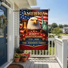 NAZENTI Personalized 250 Year American Anniversary Flag With Family Name, Custom 250 Year American Anniversary Garden Flag, Customized Garden Flags For Outside, 250th Gifts For Patriots A01 - 單面印刷 - 查看 6