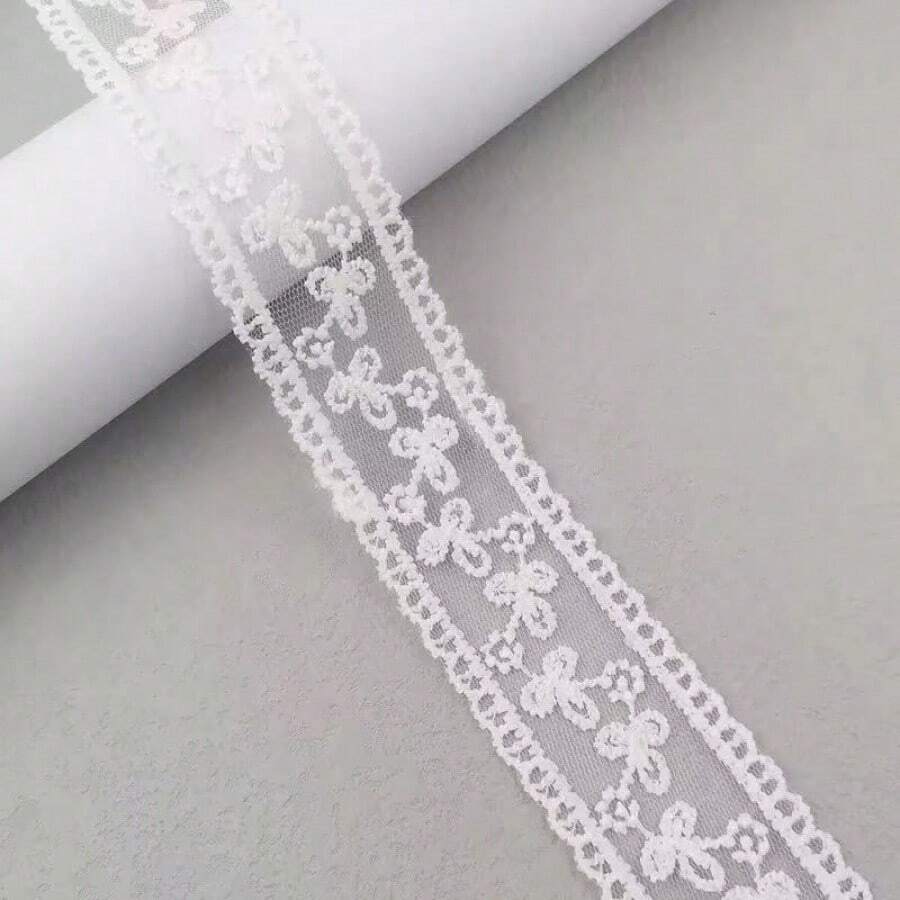 1pc, 3 Yards White Floral Lace Trim, 4cm Width, Suitable For DIY Projects, Clothing, Shoelaces And Border Decorations - White - View 1
