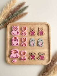 Bộ dụng cụ cắt đất sét hình trái tim động vật ngày Valentine, dụng cụ cắt đất sét polymer, dụng cụ thủ công tự làm cho người yêu thú cưng và làm trang sức. - Hồng - Xem 5