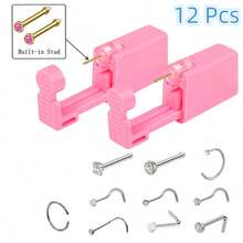 Disposable Ear Nose Piercing Kit Tool +10 PCS Nose Nail Accessories Stud Safety Portable Nose Pink Piercing Kit - View 23