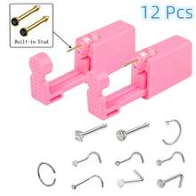 Disposable Ear Nose Piercing Kit Tool +10 PCS Nose Nail Accessories Stud Safety Portable Nose Pink Piercing Kit - View 21