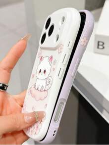 可愛貓咪櫻花粉手機殼，適用於 iPhone 17 Pro Max 16 Pro 15 14 13 12 11，日系可愛卡通雲朵小貓軟殼，櫻花美學風格，適合女孩與女性 - 粉色 - 查看 4