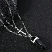 1件经典十字架和天然绿松石双层项链，男士时尚礼物 - 十字架石頭項鍊 - 查看 6