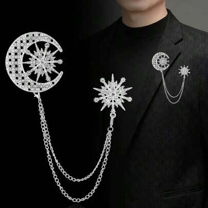 1 chiếc ghim cài áo bằng hợp kim kẽm đính đá hình ngôi sao, mặt trăng, ngôi sao năm cánh, bông tuyết, phụ kiện khăn quàng cổ thanh lịch, trang trí ve áo vest unisex, thích hợp cho đeo hàng ngày, họp kinh doanh, tiệc sinh nhật, lễ cưới, quà tặng lễ hội Hồi giáo.