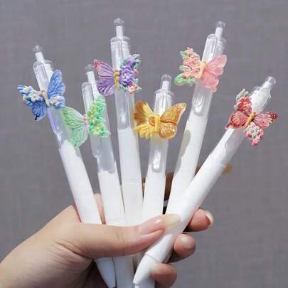 Bộ 6 bút bi hình bướm, thân bút bằng nhựa bền, thích hợp cho văn phòng, sổ tay, quà tặng, văn phòng phẩm tinh tế, dụng cụ viết tiện dụng, quà tặng tiệc tùng, đồ dùng văn phòng, bao bì quà tặng, thiết kế quyến rũ, bút nhẹ, bút rút, dụng cụ lên kế hoạch tiệc tùng, người yêu thích viết nhật ký.