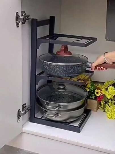 2/5 niveles Organizador ajustable para debajo del fregadero, Soporte multifuncional para ollas de cocina con ganchos, Estantería de almacenamiento de uso intensivo para gabinete, encimera, baño