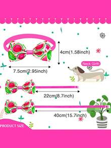 8件装夏季限定水果图案领结，可调节宠物项圈领结装饰，适用于小型/中型猫狗，适合派对、生日、宠物美容，款式多样 - 彩色 - 查看 2